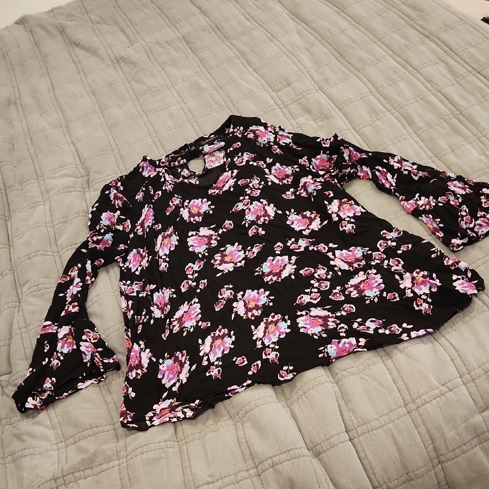 Lane Bryant Black and Pink Floral Blouse Size 16!